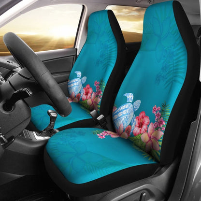 Blue Sea Tribal Turtle Hibiscus Plumeria Flowers Car Seat