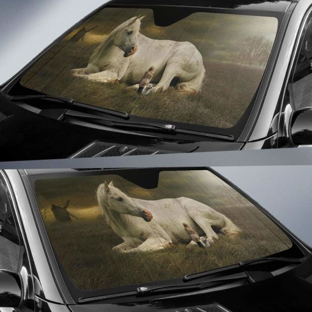 White Horse Cute Girl Cute Dog Landscape DreamK Car Sun Shade