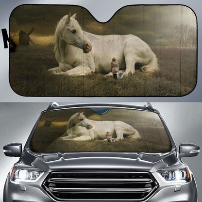 White Horse Cute Girl Cute Dog Landscape DreamK Car Sun Shade