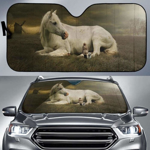 White Horse Cute Girl Cute Dog Landscape DreamK Car Sun Shade