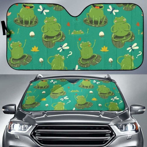 Cute Frog Dragonfly Design Pattern Car Auto Sun Shades