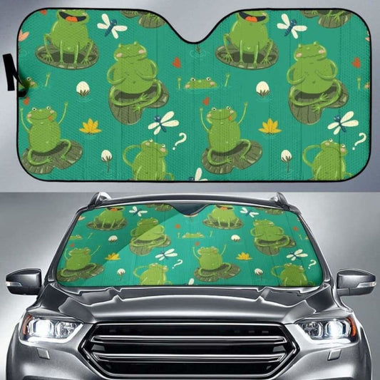 Cute Frog Dragonfly Design Pattern Car Auto Sun Shades