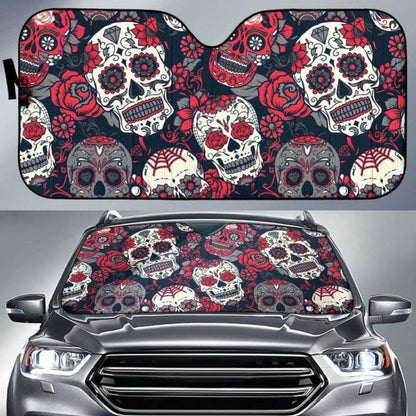 Day of The Dead Sugar Skull Floral Car Auto Sun Shade