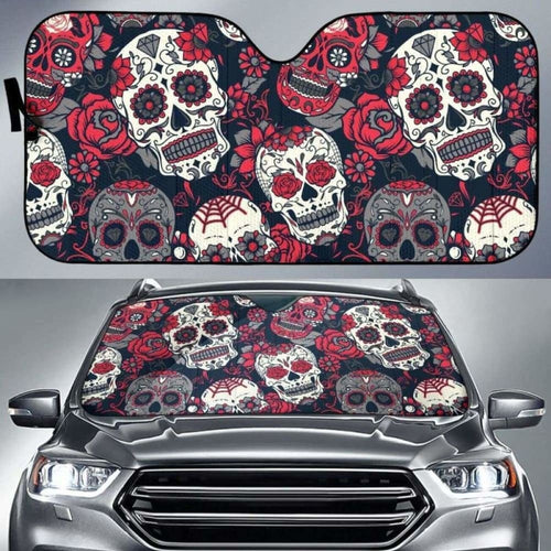 Day of The Dead Sugar Skull Floral Car Auto Sun Shade