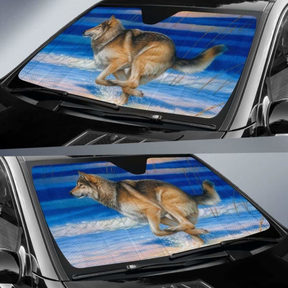 Car Sun Shade With Wolf Print
