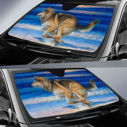 Car Sun Shade With Wolf Print