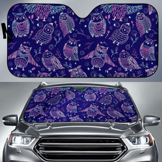 Cute Owls Pattern Boho Style Ornament Car Auto Sun Shades