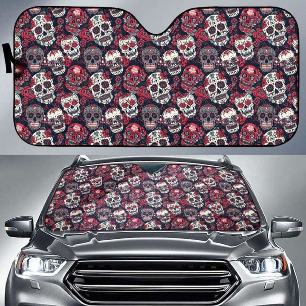 Sugar Skulls Roses Car Sun Shades