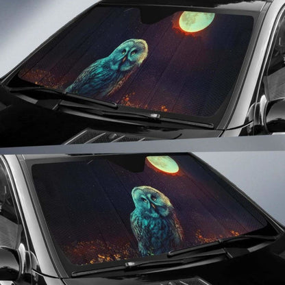 Owl Night Full Moon Surreal Hd Car Sun Shade