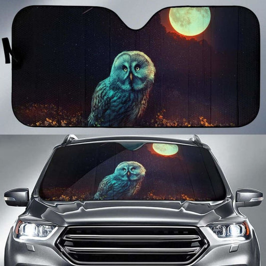 Owl Night Full Moon Surreal Hd Car Sun Shade
