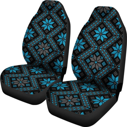 Bulgarian Boho Chic Light Blue Star Flower Car Seat Covers