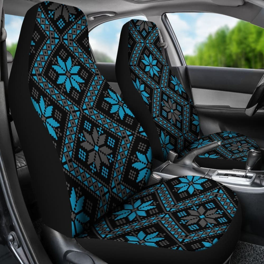 Bulgarian Boho Chic Light Blue Star Flower Car Seat Covers