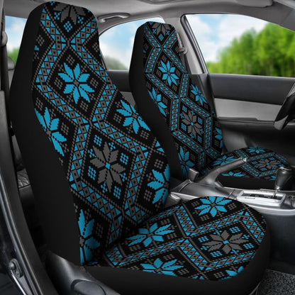 Bulgarian Boho Chic Light Blue Star Flower Car Seat Covers