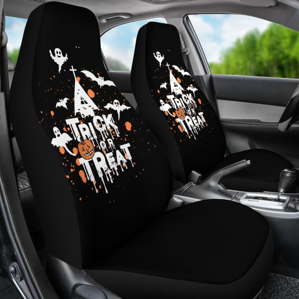 White Orange Trick or Treat Halloween Car Seat Covers