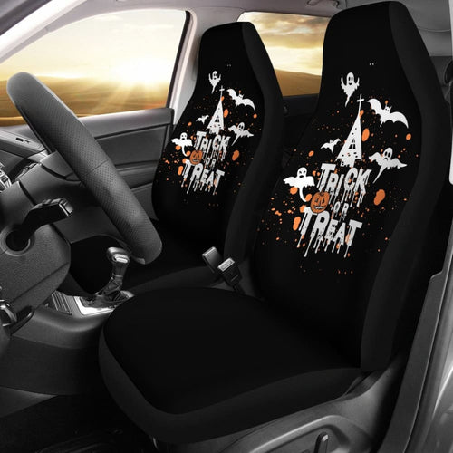 White Orange Trick or Treat Halloween Car Seat Covers