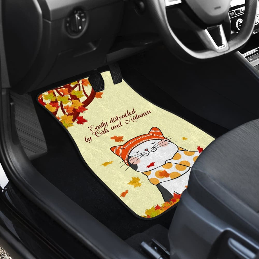 Easily Distracted By Cats And Autumn Car Floor Mats