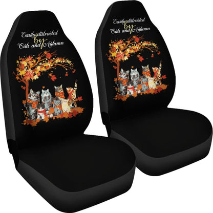 Easily Distracted By Cats And Autumn Fall Car Seat Covers