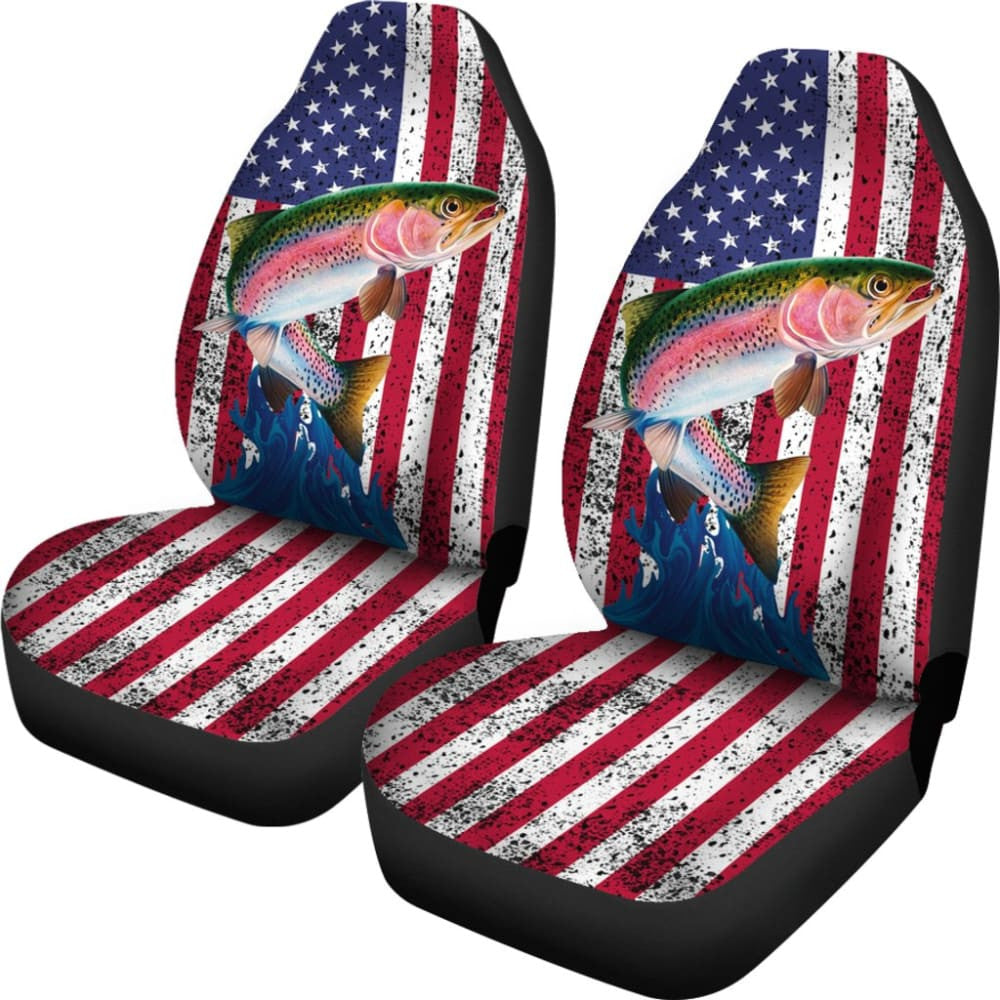 Trout Fish American Flag Art Automotive Car Seat Covers