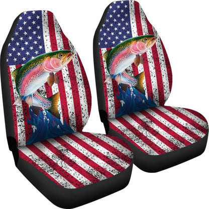 Trout Fish American Flag Art Automotive Car Seat Covers