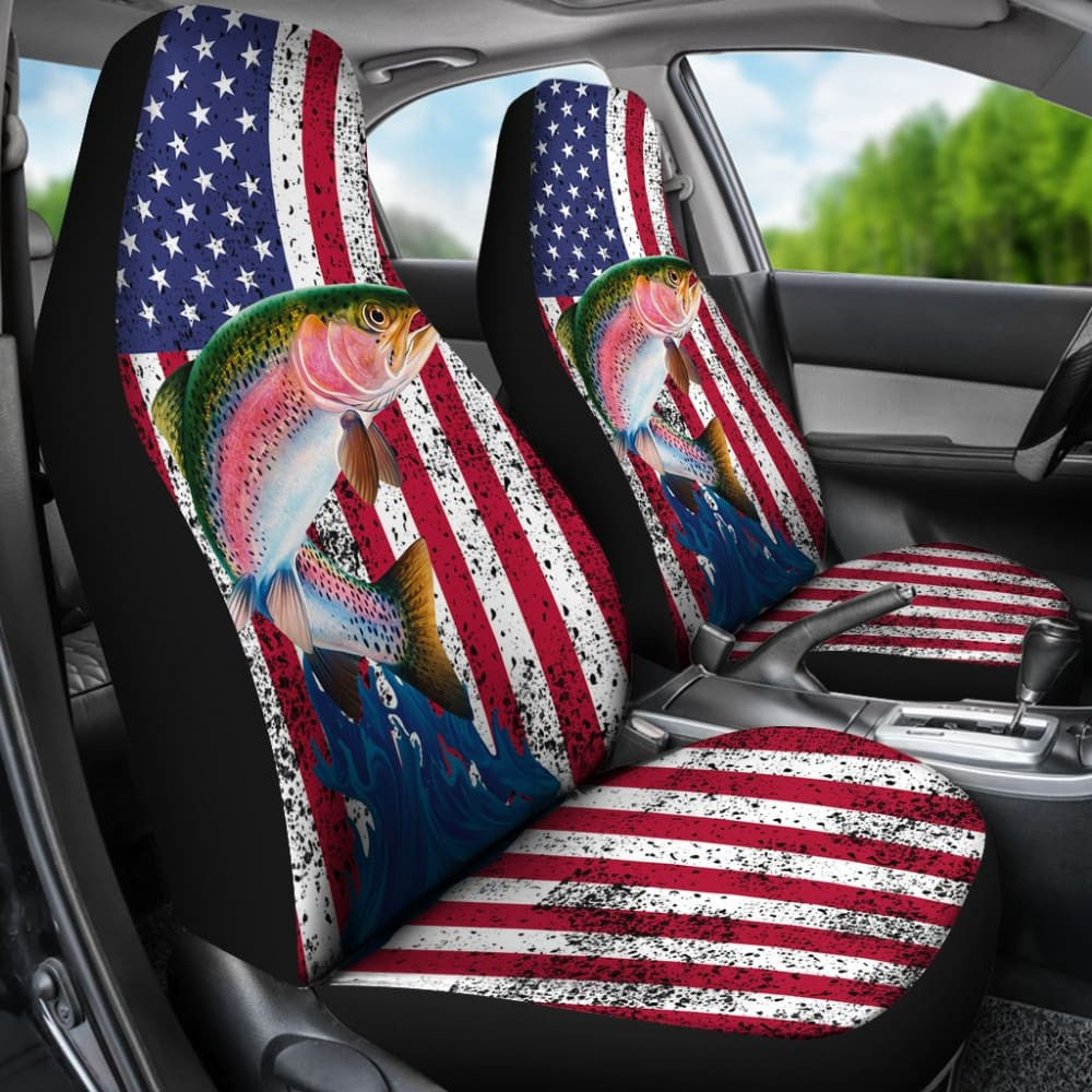 Trout Fish American Flag Art Automotive Car Seat Covers