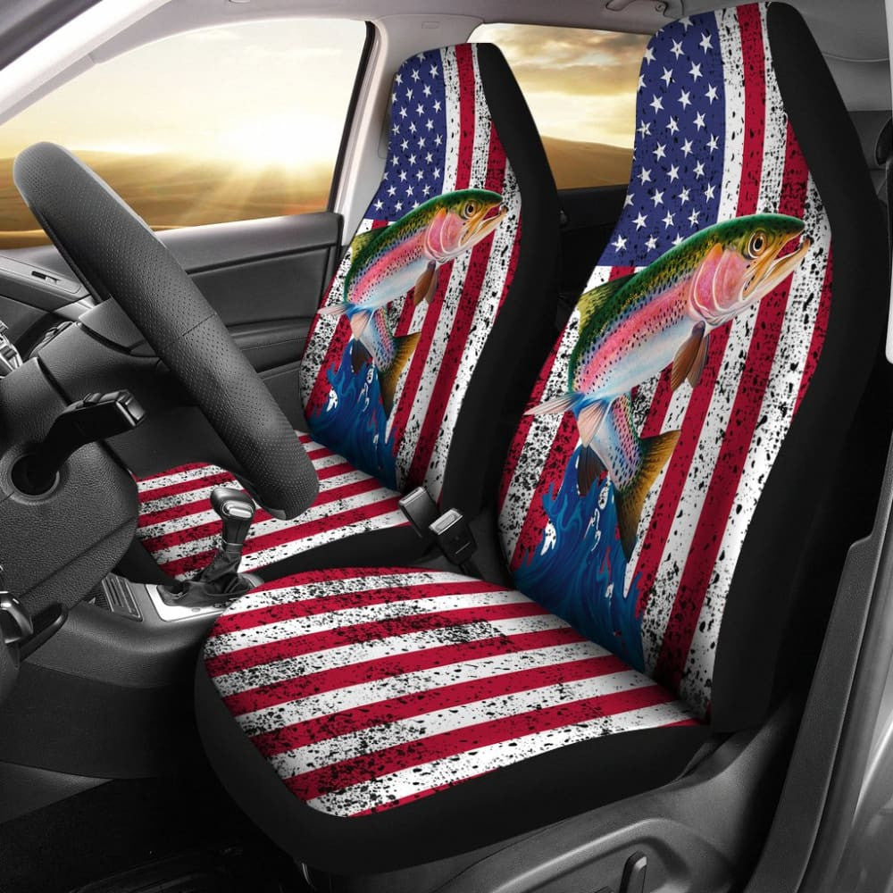Trout Fish American Flag Art Automotive Car Seat Covers
