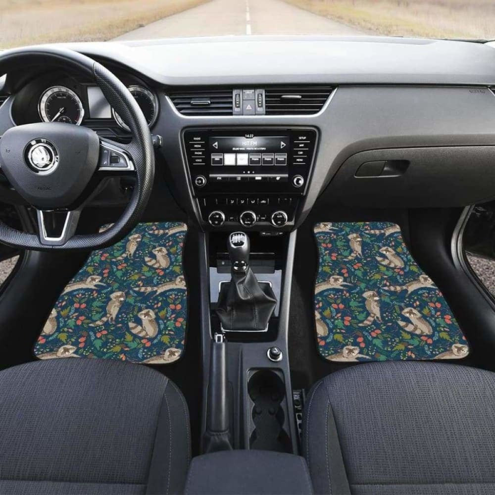 Raccoon Tropical Leaves Pattern Front And Back Car Mats