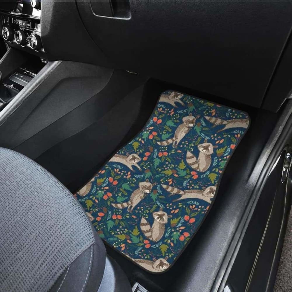 Raccoon Tropical Leaves Pattern Front And Back Car Mats