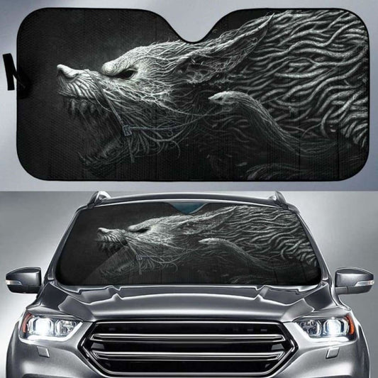 Black And White Hellhound Wolf Auto Sun Shades