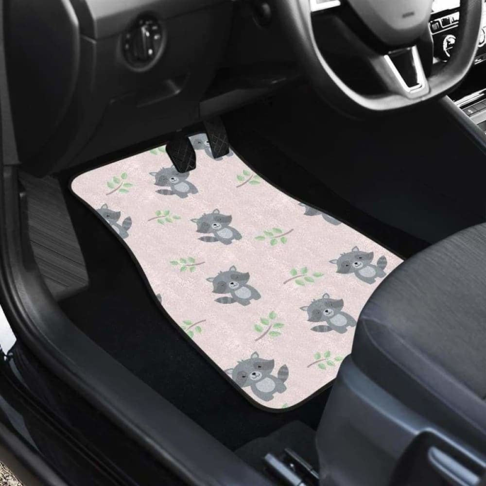 Cute Raccoons Leaves Pattern Front And Back Car Mats