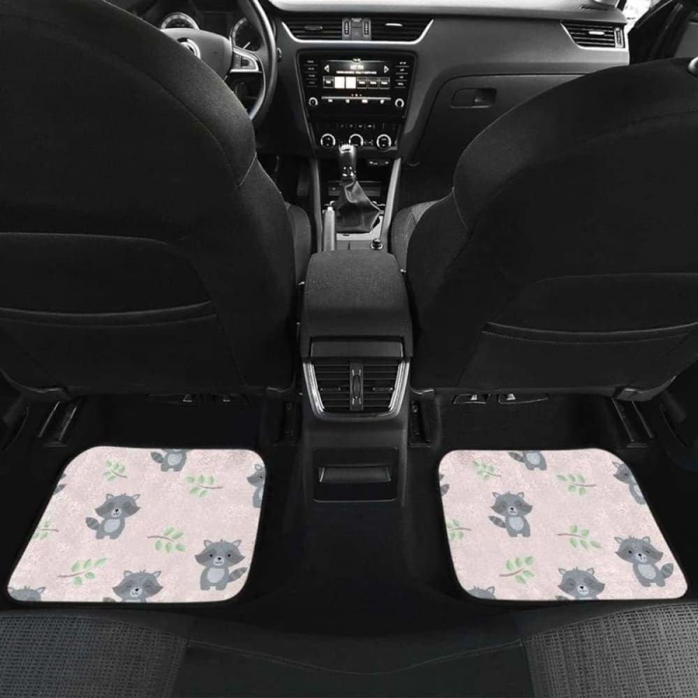 Cute Raccoons Leaves Pattern Front And Back Car Mats