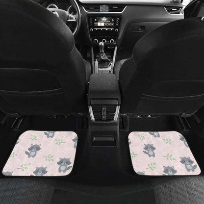 Cute Raccoons Leaves Pattern Front And Back Car Mats