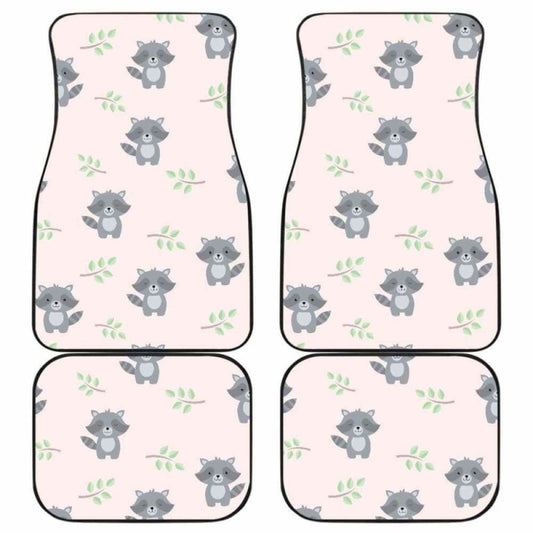 Cute Raccoons Leaves Pattern Front And Back Car Mats