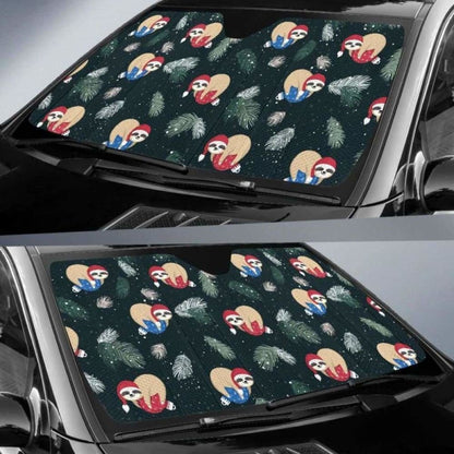Cute Sloths Sleeping Christmas Ball Santa Hat Pattern Car Auto Sun Shades