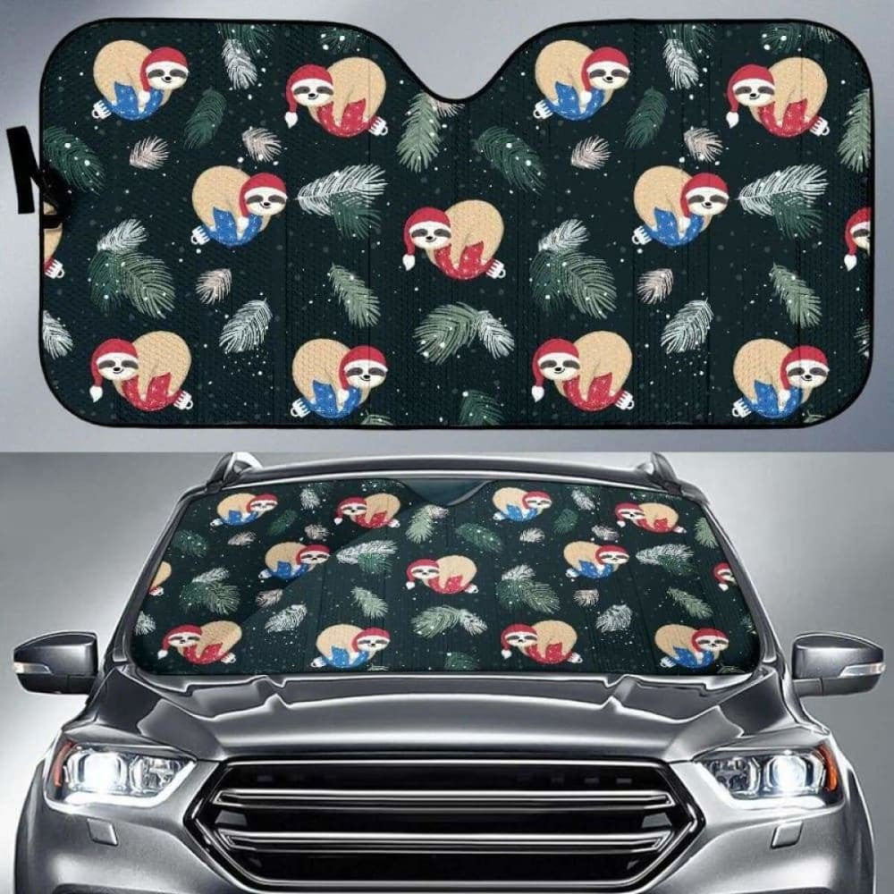 Cute Sloths Sleeping Christmas Ball Santa Hat Pattern Car Auto Sun Shades