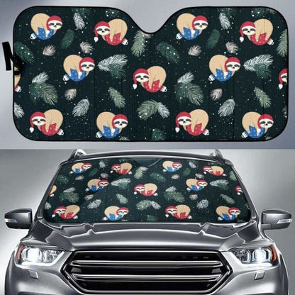 Cute Sloths Sleeping Christmas Ball Santa Hat Pattern Car Auto Sun Shades