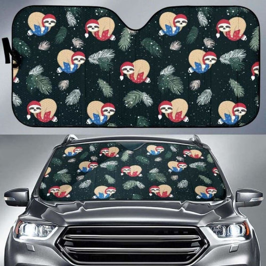 Cute Sloths Sleeping Christmas Ball Santa Hat Pattern Car Auto Sun Shades