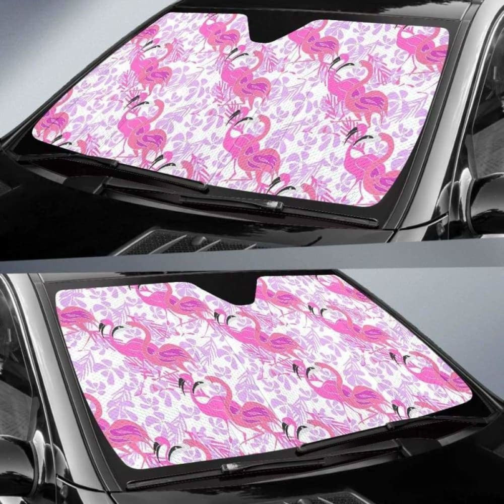 Pink Flamingo Flower Pattern Car Auto Sun Shades