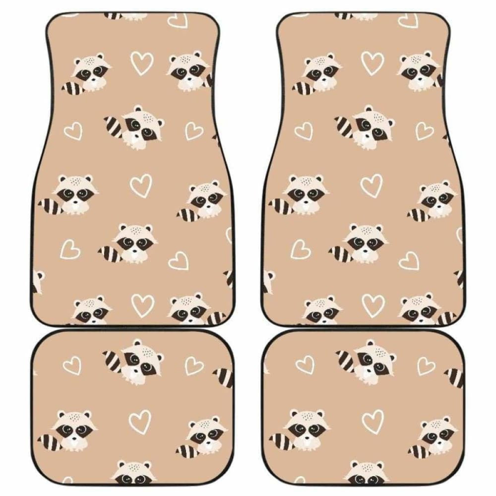 Cute Raccoon Heart Pattern Front And Back Car Mats