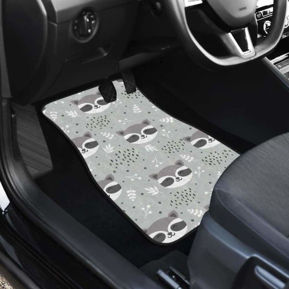 Cute Raccoons Leaves Dot Front And Back Car Mats