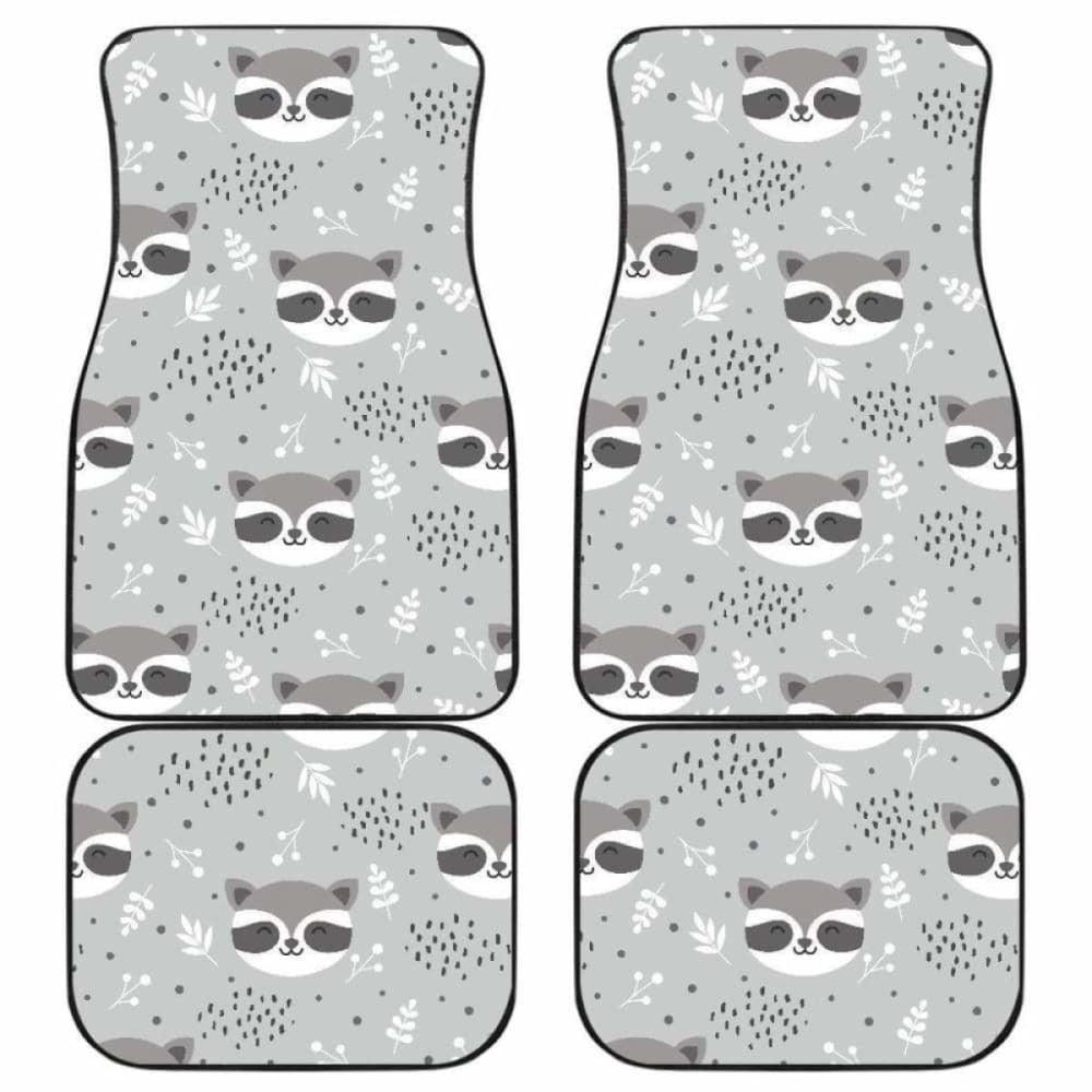 Cute Raccoons Leaves Dot Front And Back Car Mats