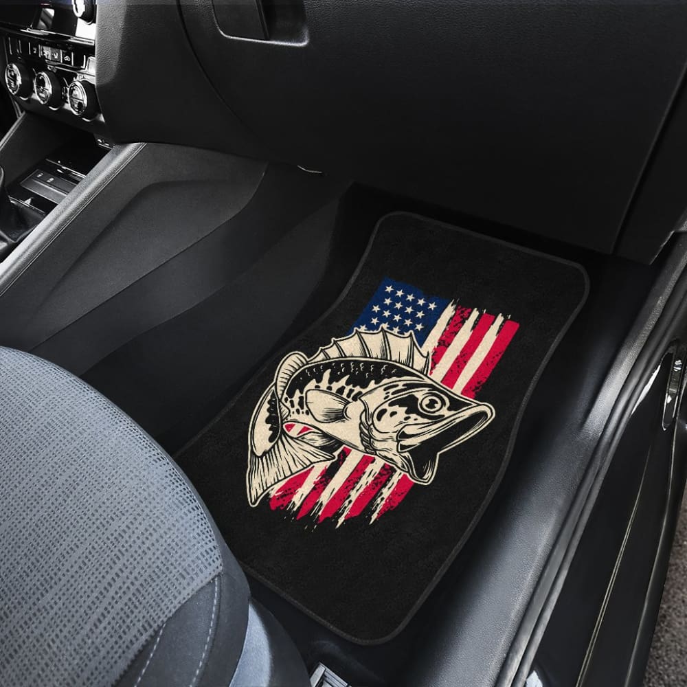 Stars And Stripes Largemouth Bass Fishing Custom American Flag Car Floor Mats
