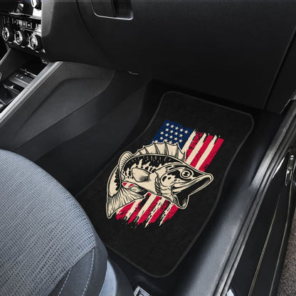 Stars And Stripes Largemouth Bass Fishing Custom American Flag Car Floor Mats