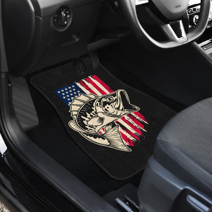 Stars And Stripes Largemouth Bass Fishing Custom American Flag Car Floor Mats