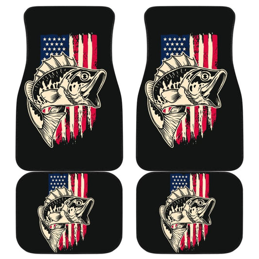 Stars And Stripes Largemouth Bass Fishing Custom American Flag Car Floor Mats