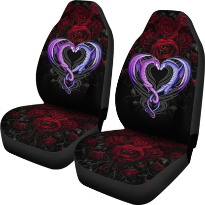 Couple Valentine Dragons, Roses And Heart Car Seat Covers