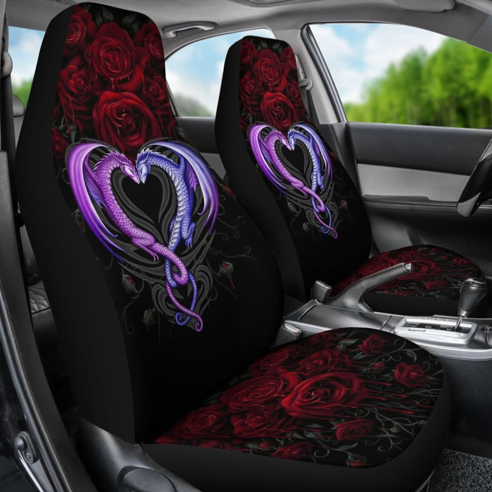 Couple Valentine Dragons, Roses And Heart Car Seat Covers