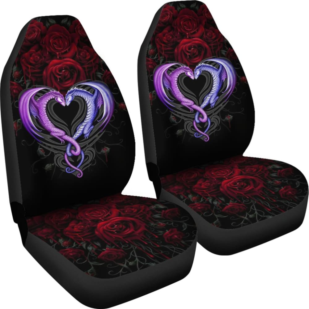 Couple Valentine Dragons, Roses And Heart Car Seat Covers