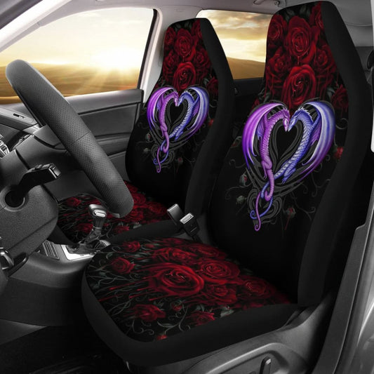 Couple Valentine Dragons, Roses And Heart Car Seat Covers