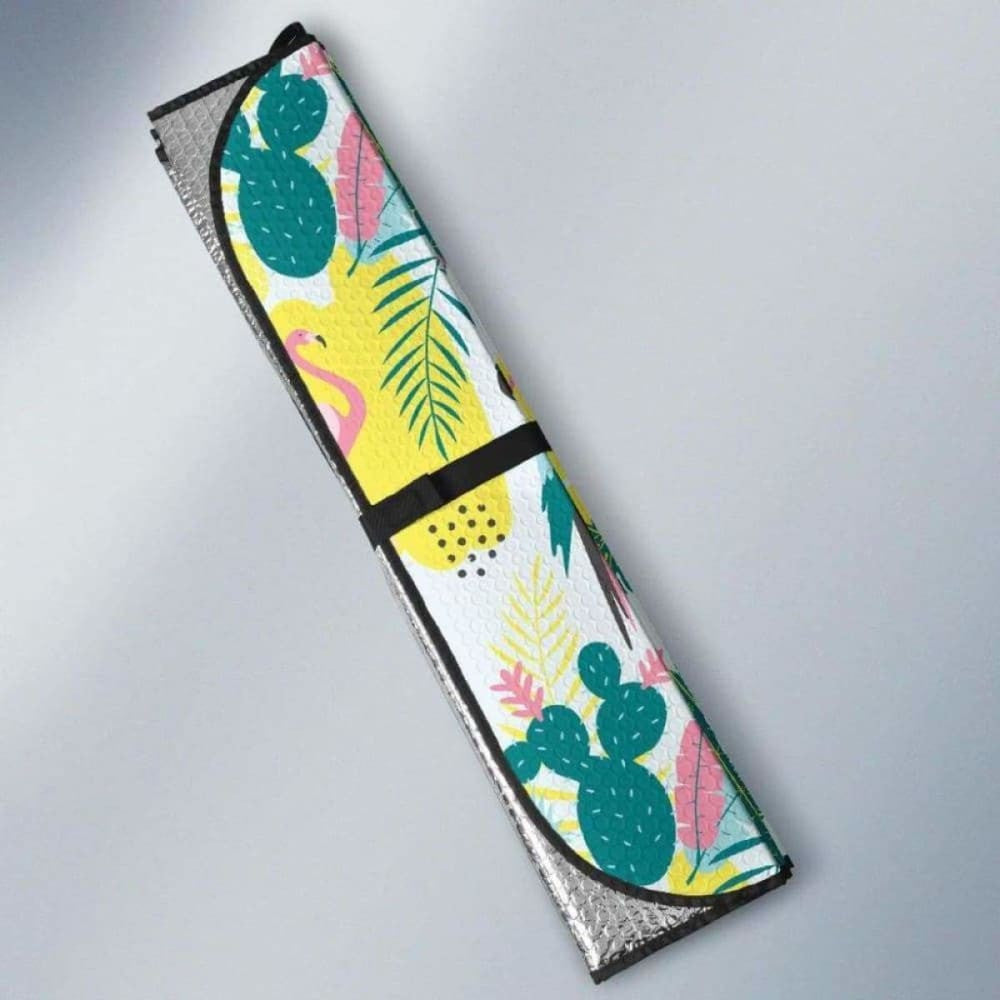 Cute Parrot Toucan Flamingo Cactus Exotic Leaves Pattern Car Auto Sun Shades