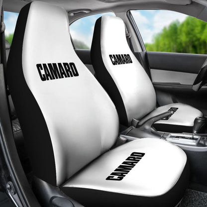 White Camaro Black Letter Car Seat Covers